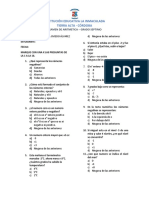 Examen Aritmetica, Primer Periodo, Septimo