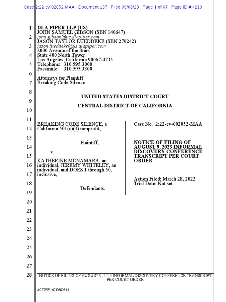 August 2023 Discovery Conference Transcript | PDF | Discovery (Law ...