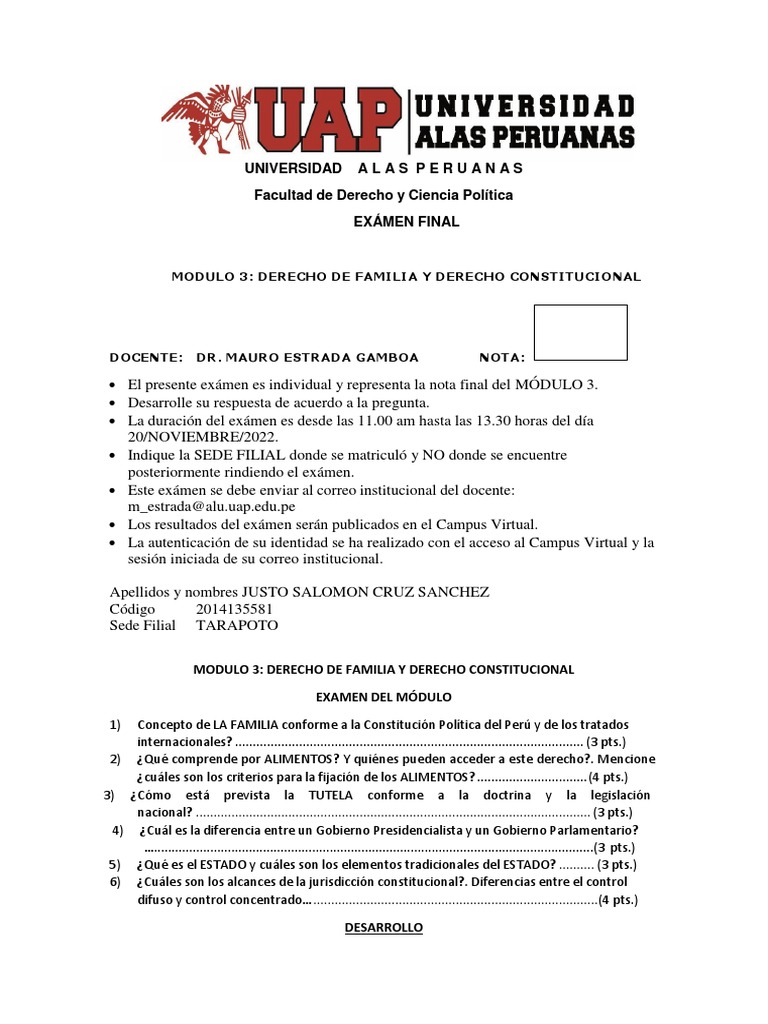 Exam Modulo 3.der Fam.constituc. (Noviembre.2022) PDF Familia Gobierno