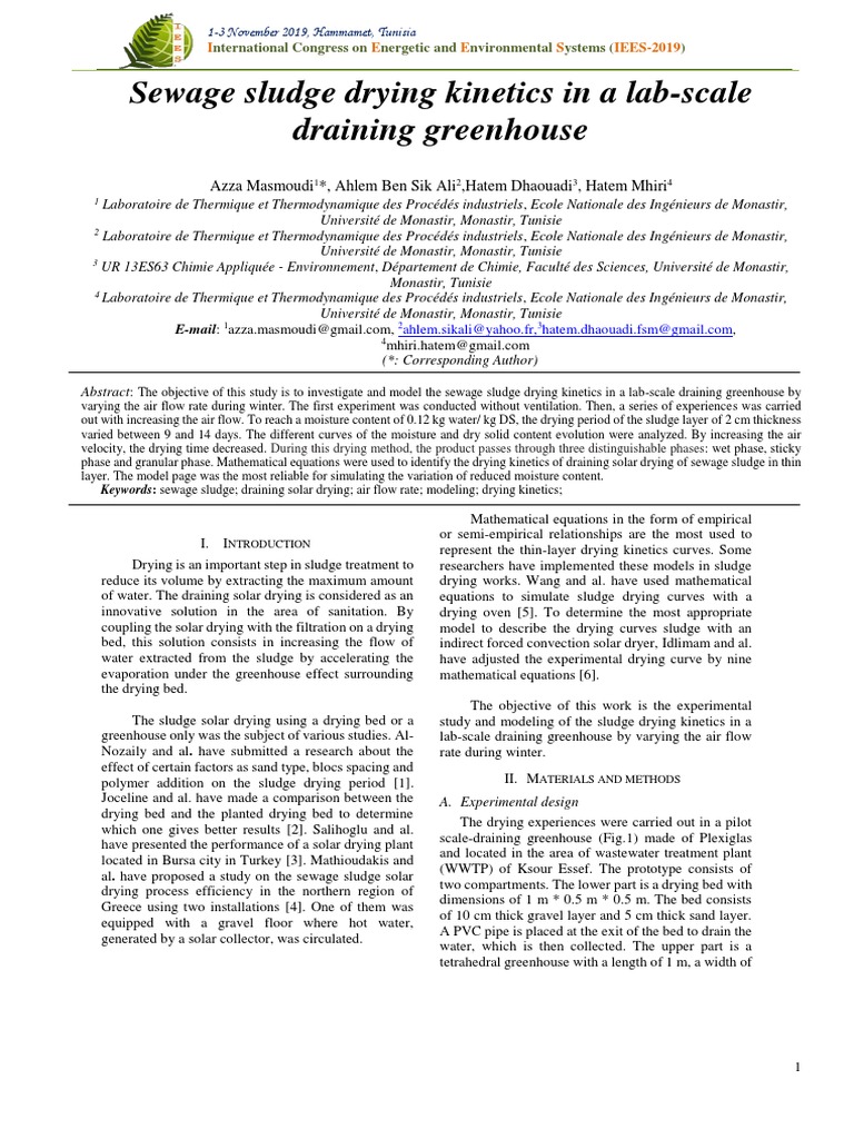 Sewage Sludge Drying Kinetics in A Lab-Scale Draining Greenhouse | PDF ...