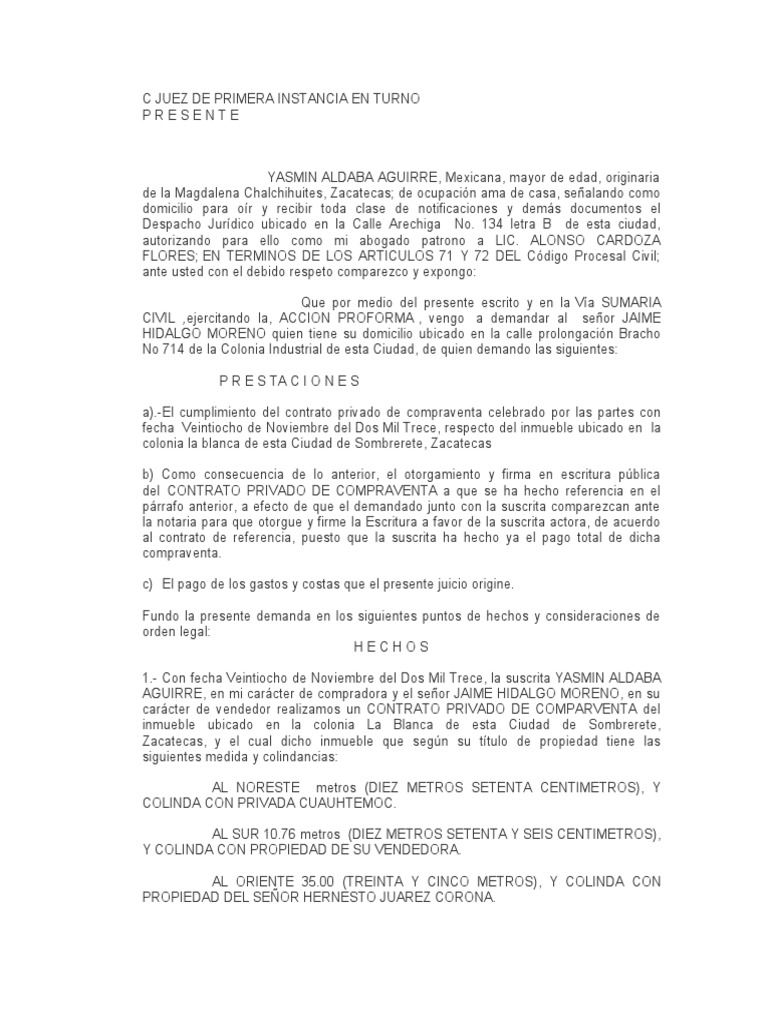 Accion pro forma pdf demanda judicial ley com n
