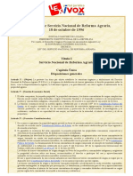 Bolivia - Ley de Servicio Nacional de Reforma Agraria, 18 de Octubre de 1996