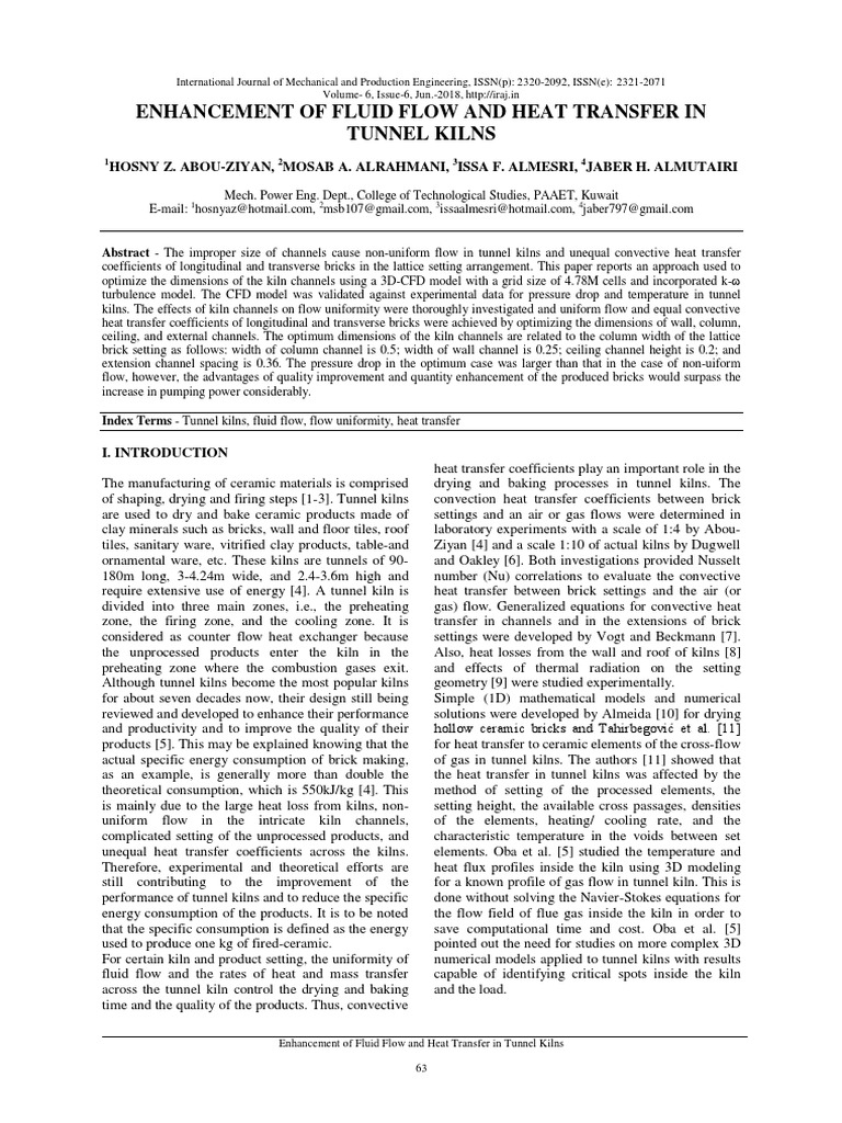 Enhancement of Fluid Flow and Heat Transfer in Tunnel Kilns | PDF ...