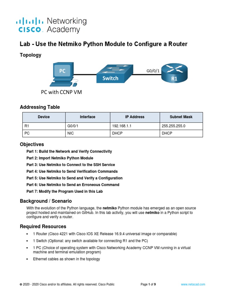 Lab Use The Netmiko Python Module To Configure A Router | PDF