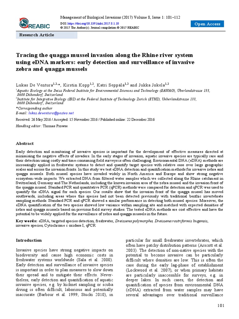 eDNA Methods for Quagga Mussel Detection | PDF | Real Time Polymerase ...