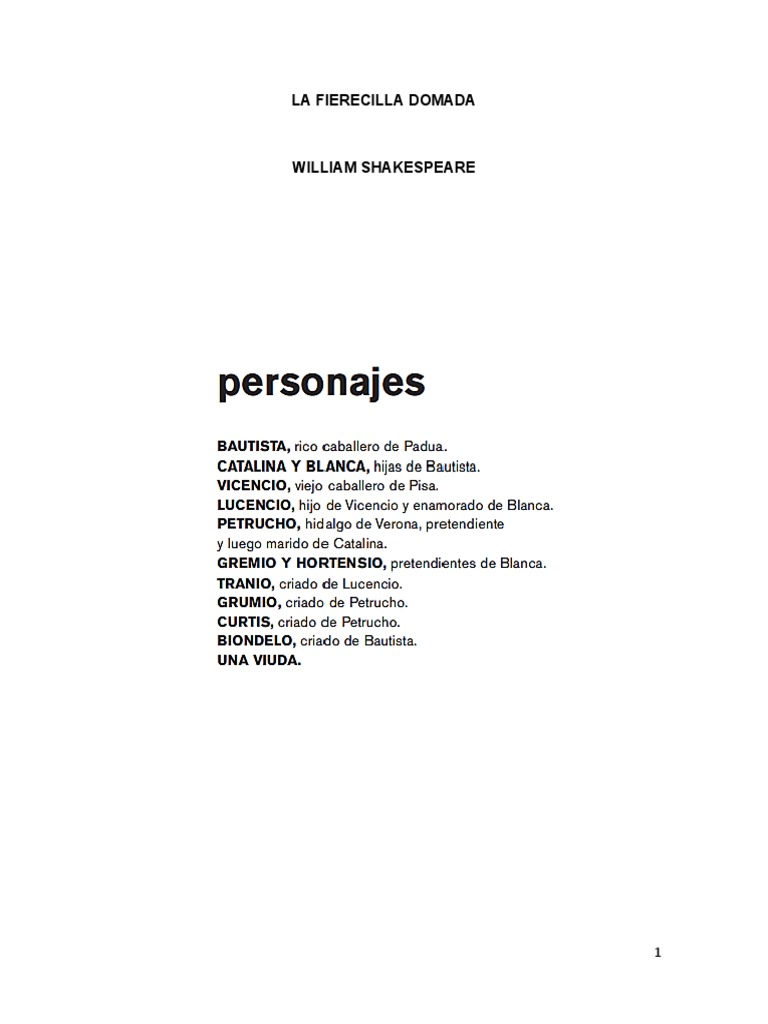 Personajes de La Fierecilla Domada | PDF | La fierecilla domada