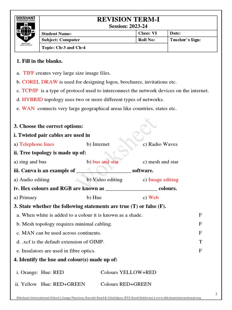 Grade 6 Computer Answer Key | PDF | Network Topology | Computer Network