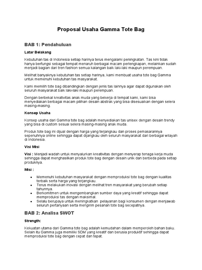 Proposal Usaha Tote Bag | PDF | Bisnis | Hukum