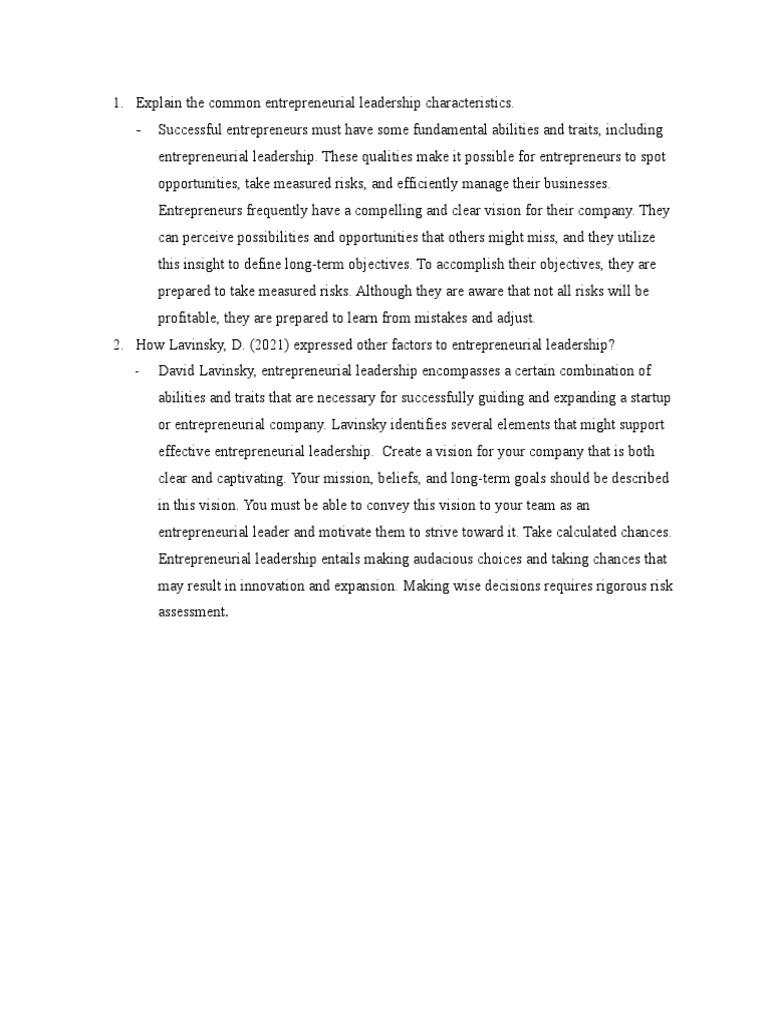 Entrepreneurial Leadership Traits Explained Pdf