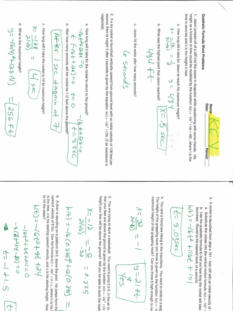 Quadratic Problem Solving Key | PDF