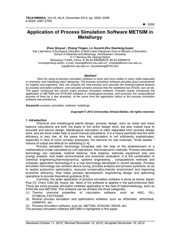 Application of Process Simulation Software METSIM | PDF | Soil | Simulation