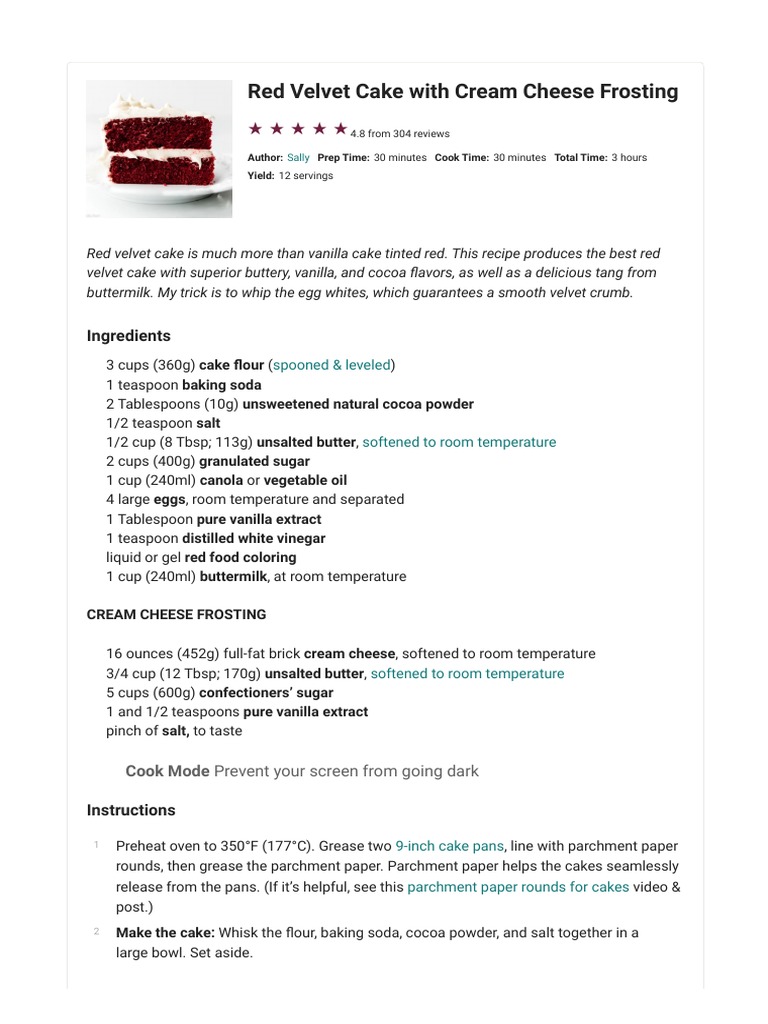 Red Velvet Cake With Cream Cheese Frosting Sally's Baking Addiction Download Free PDF