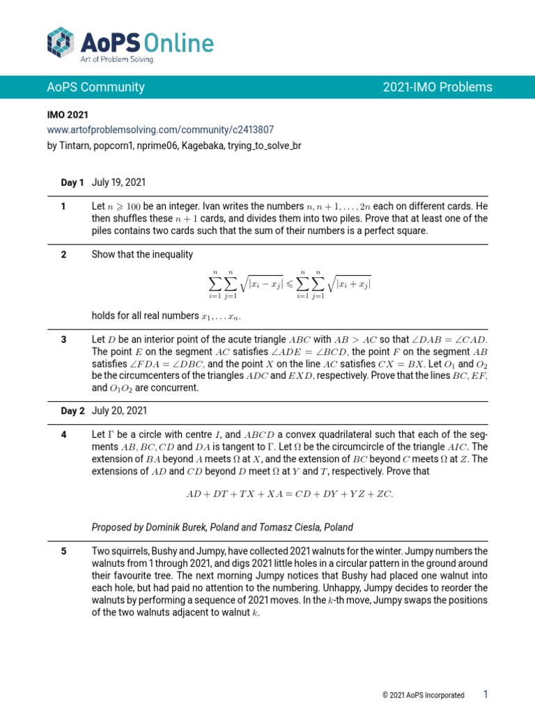 2021 IMO Problems and Solutions | PDF | Triangle | Geometry