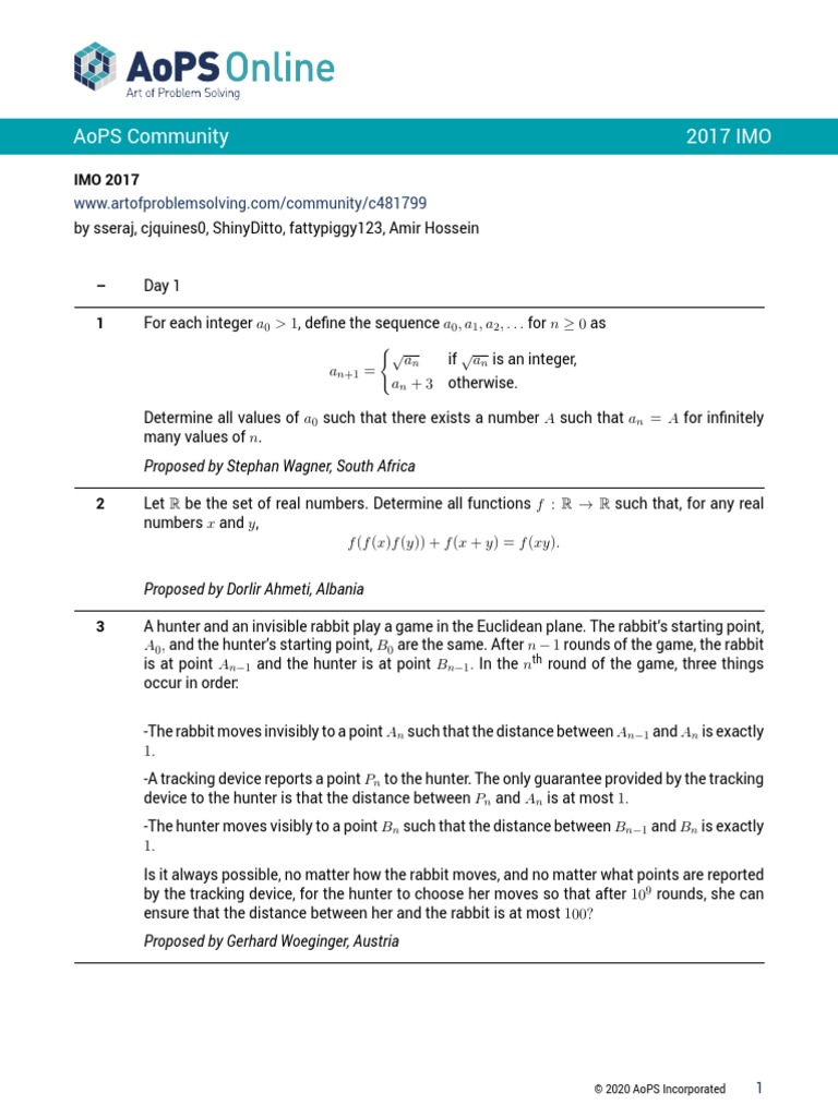 Aops Community 2017 Imo Proposed by Stephan Wagner, South Africa PDF
