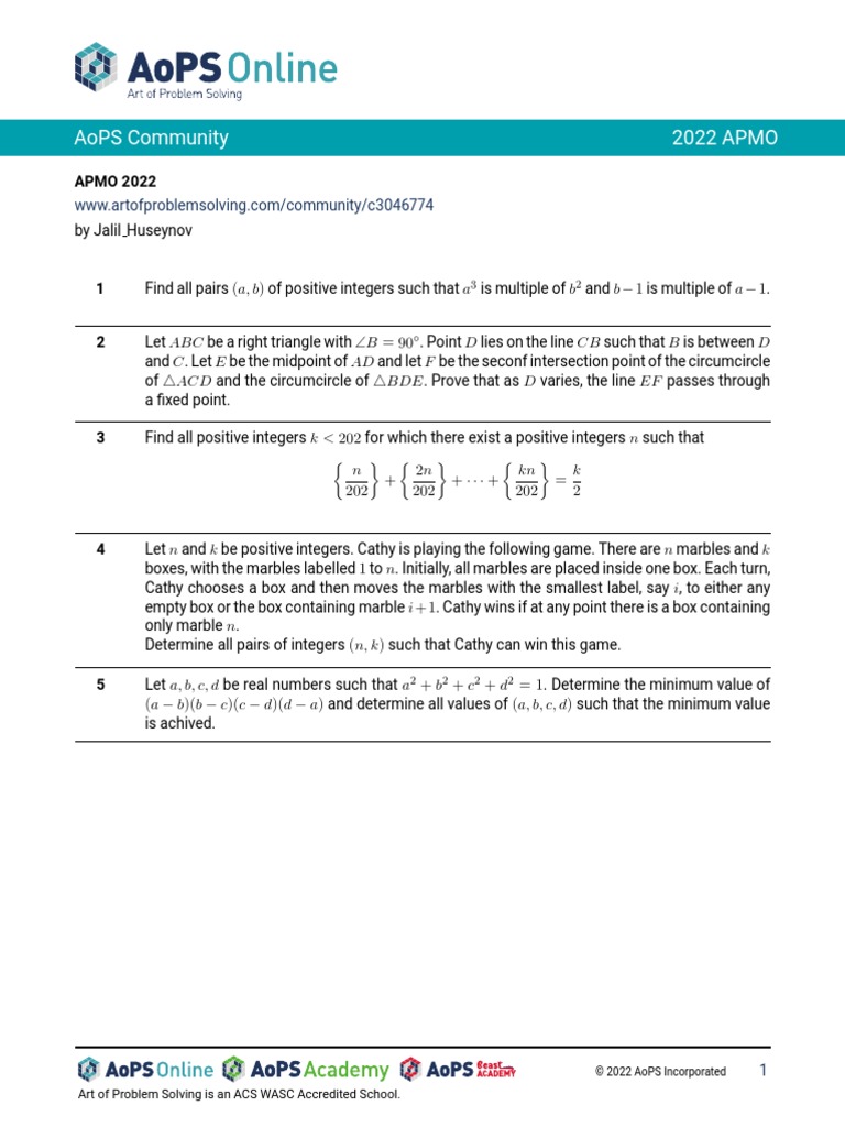 Aops Community 2022 Apmo PDF
