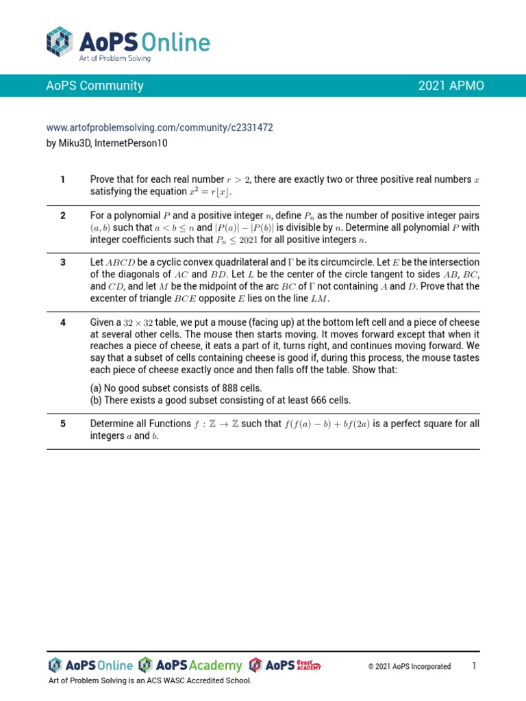 Aops Community 2021 Apmo Art of Problem Solving Is An Acs Wasc