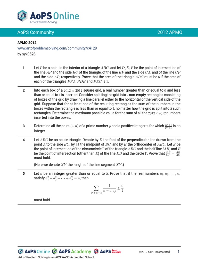 Aops Community 2012 Apmo PDF Triangle Mathematical Concepts