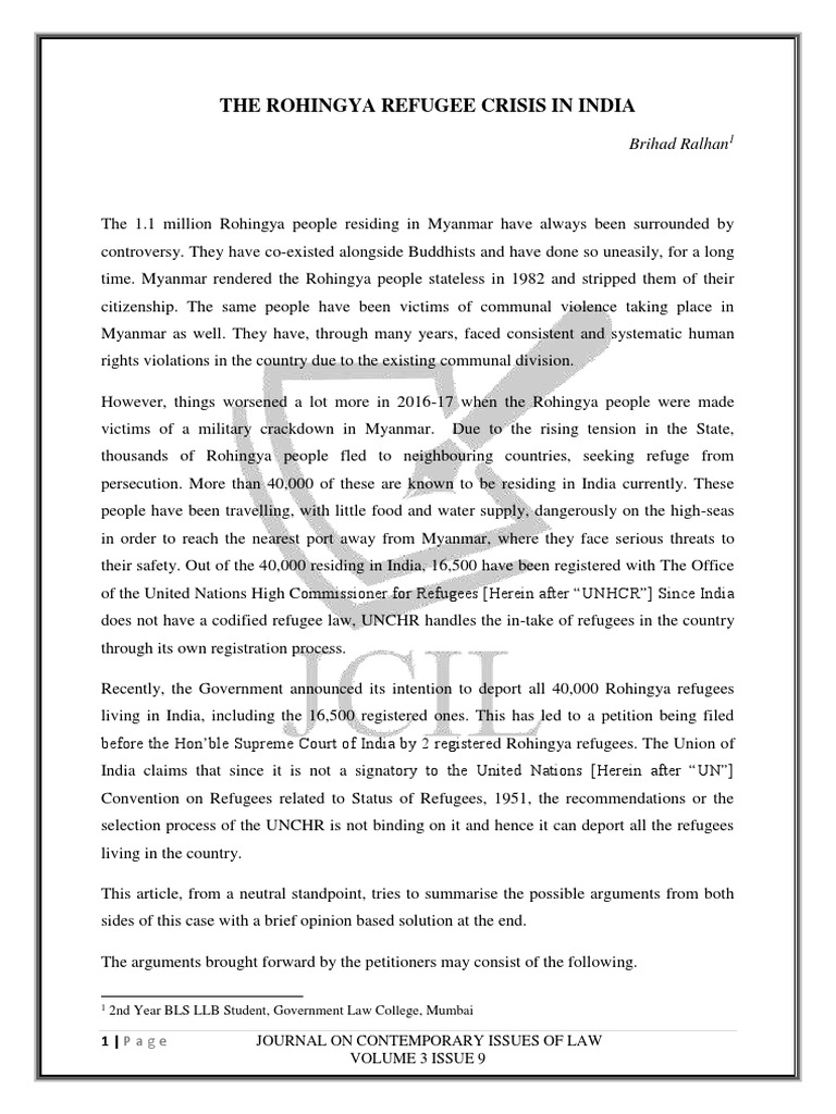 The Rohingya Refugee Crisis in India | PDF | Social Science | Law