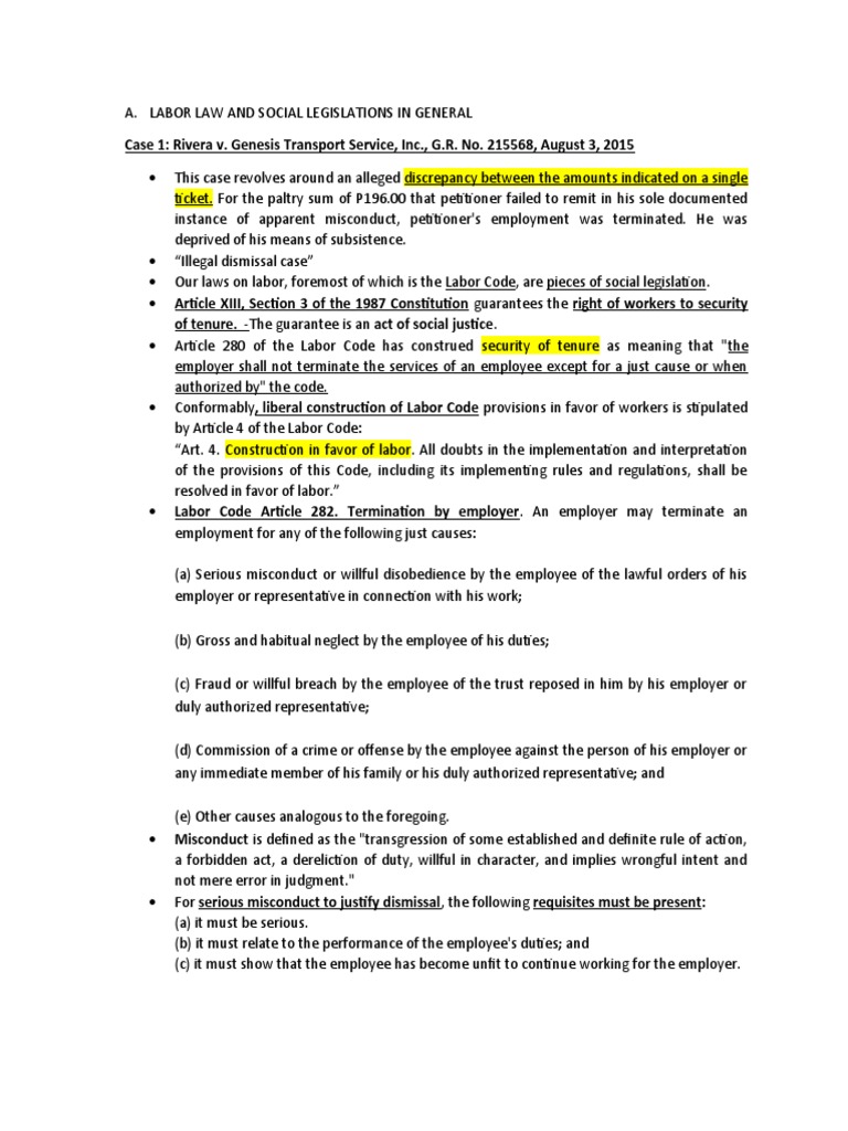 Labor Law Part 1 Notes On Cases | PDF