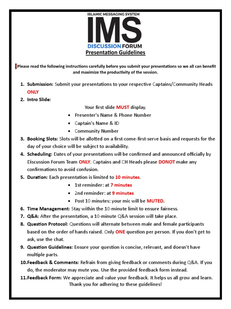 Discussion Forum Presentation Guidelines | PDF | Career & Growth