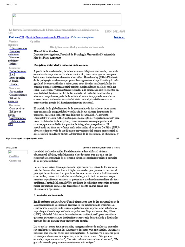 Malestar y autoridad en la educación | PDF | Enseñando | Disciplinas