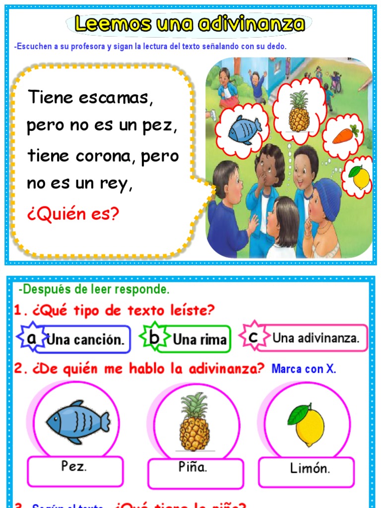 Adivinanzas de alimentos para primer grado | PDF