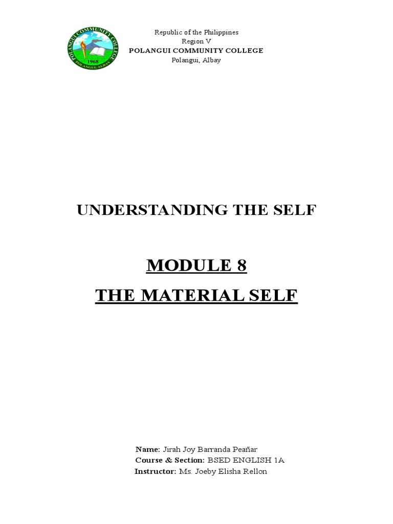 Module 8 understanding the self pdf materialism william james