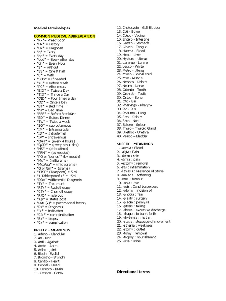 Medical Terminologies | PDF