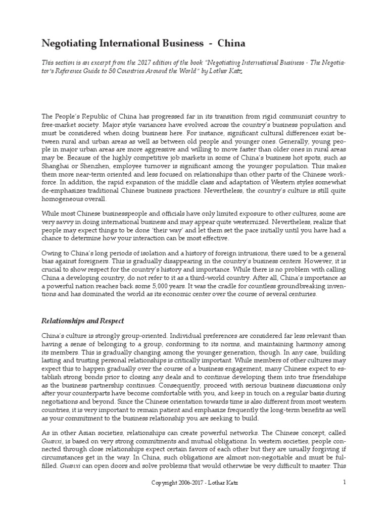Negotiation China Pdf Negotiation Standard Chinese