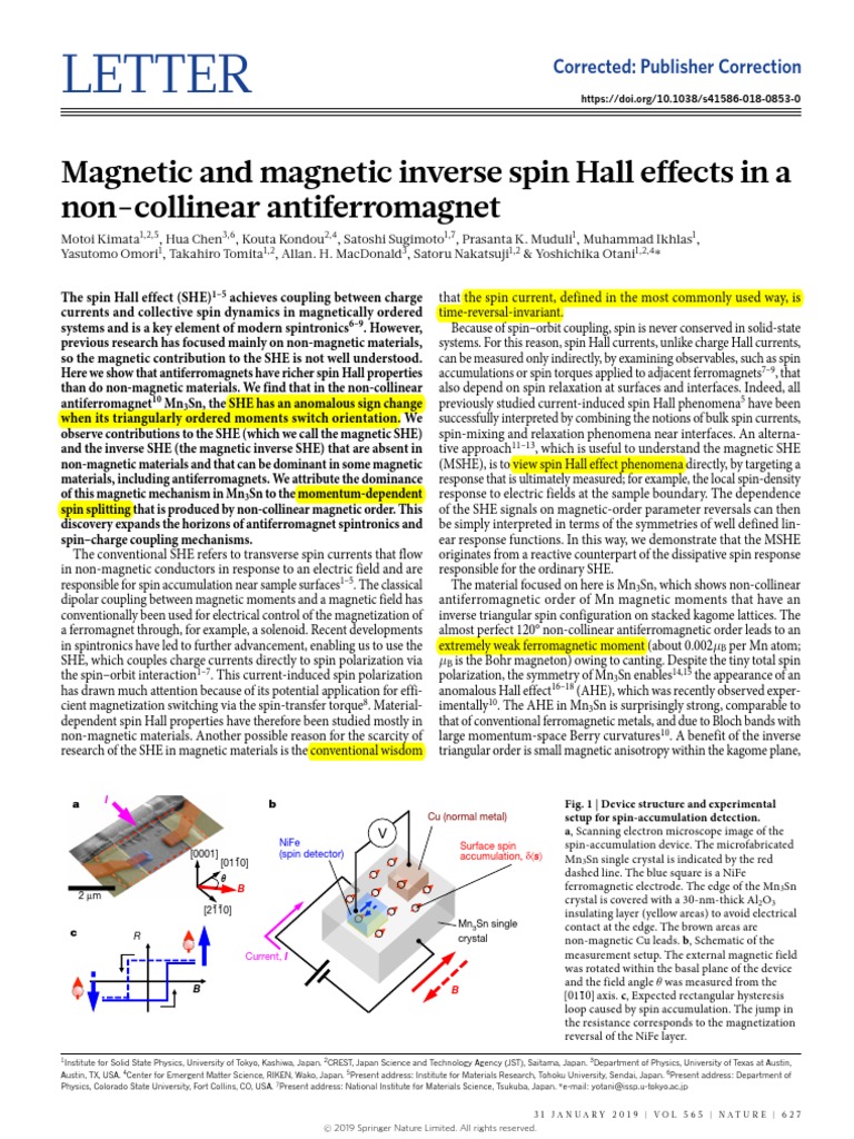 (2019) and Inverse Spin Hall Effects in A Non