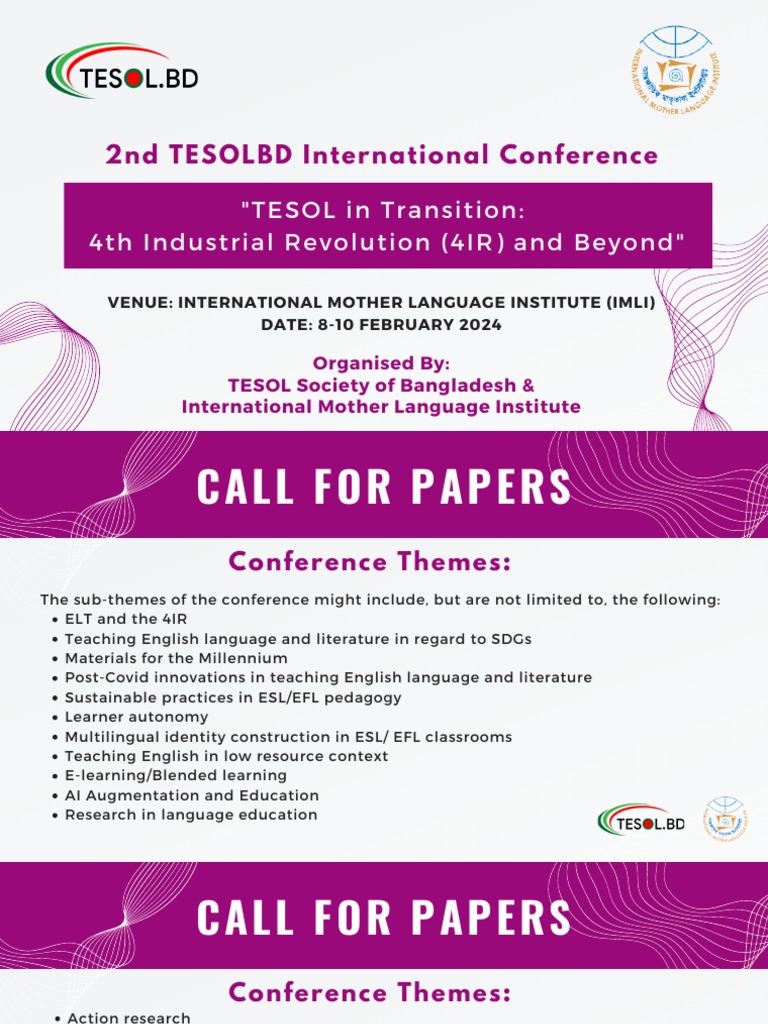 2nd TESOLBD International Conference TESOL in Transition 4th Industrial ...