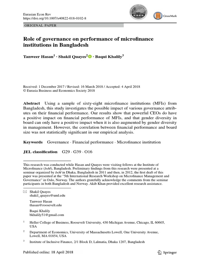 Role of Governance On Performance of Microfnance Institutions in