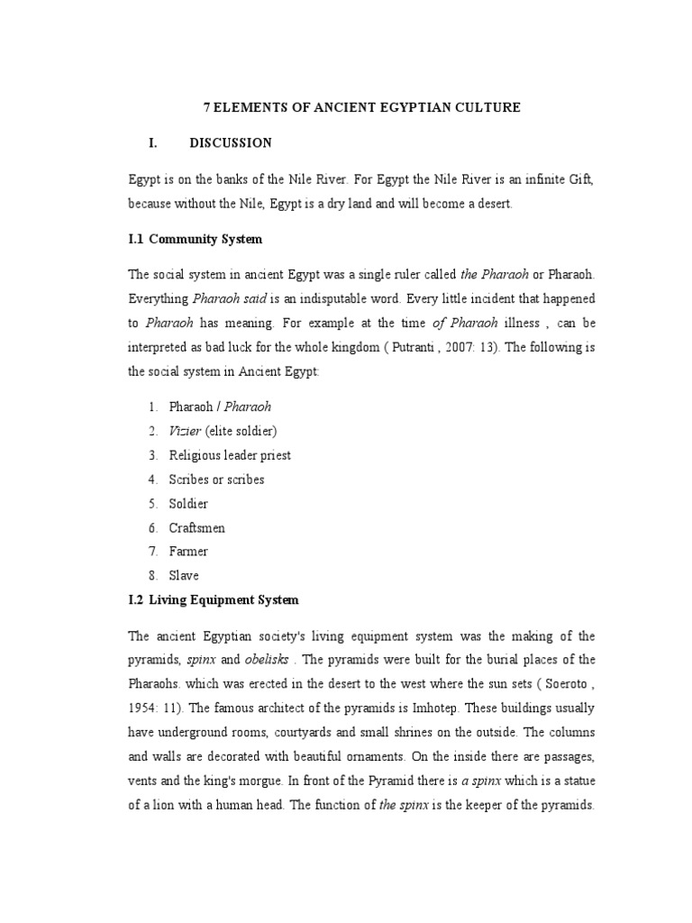 Lecture Notes - 7 Elements of Ancient Egyptian Culture | PDF | Ancient ...