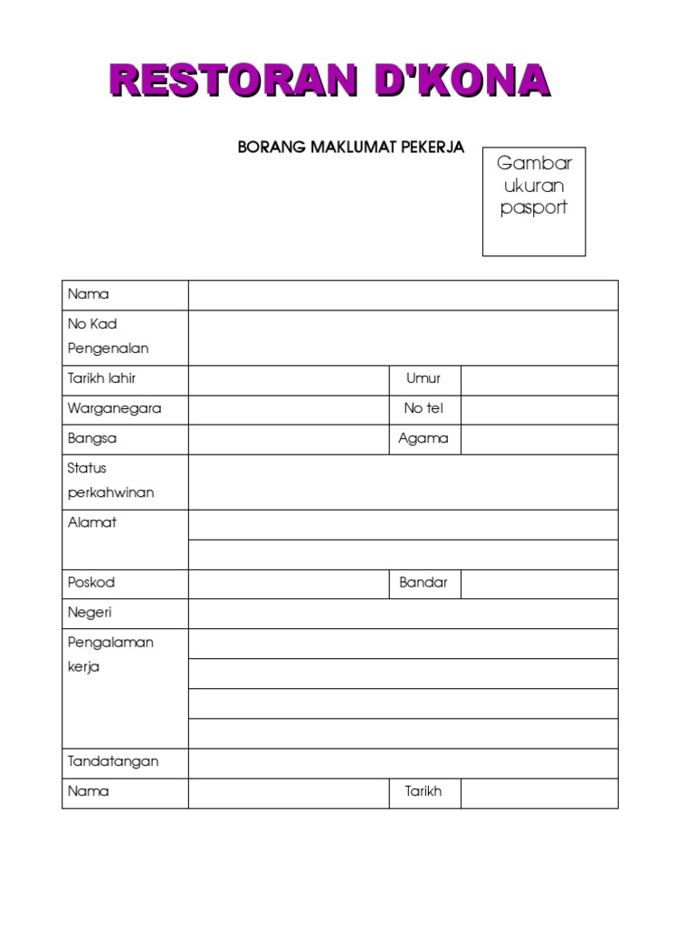 Borang Maklumat Pekerja Pdf