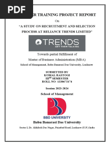 A Study On Recruitment and Selection Process at Reliance Trends Limited