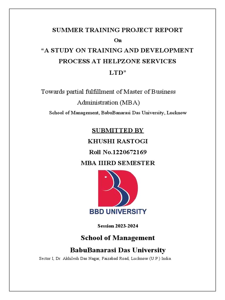 A Study On Training and Development Process at Helpzone Services PDF