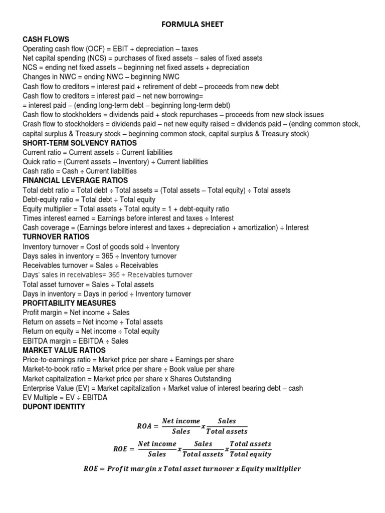 Formula Sheet | PDF