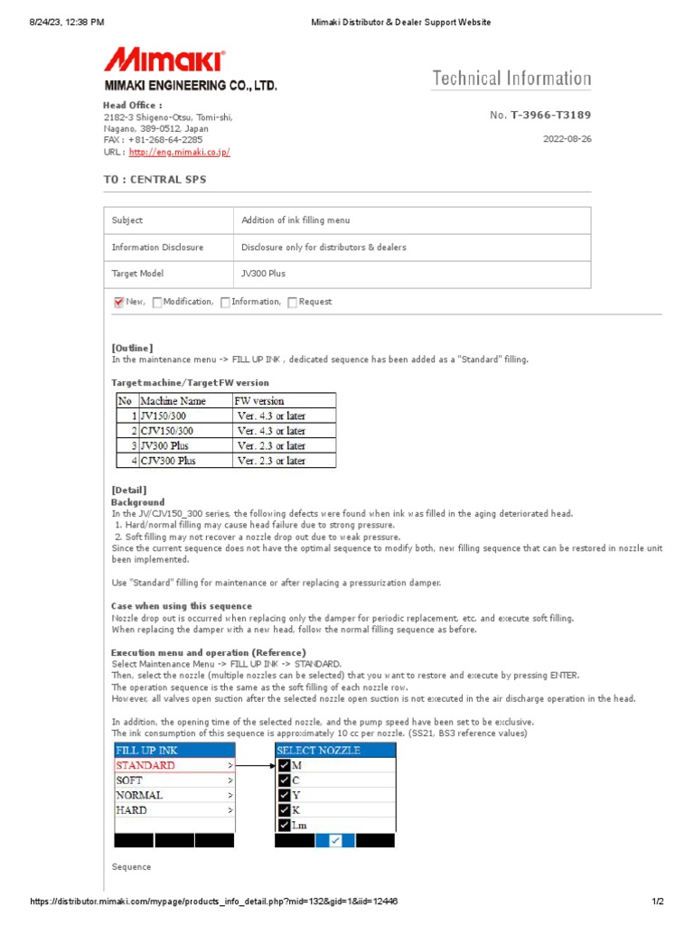 Mimaki Distributor & Dealer Support site PDF Mechanical