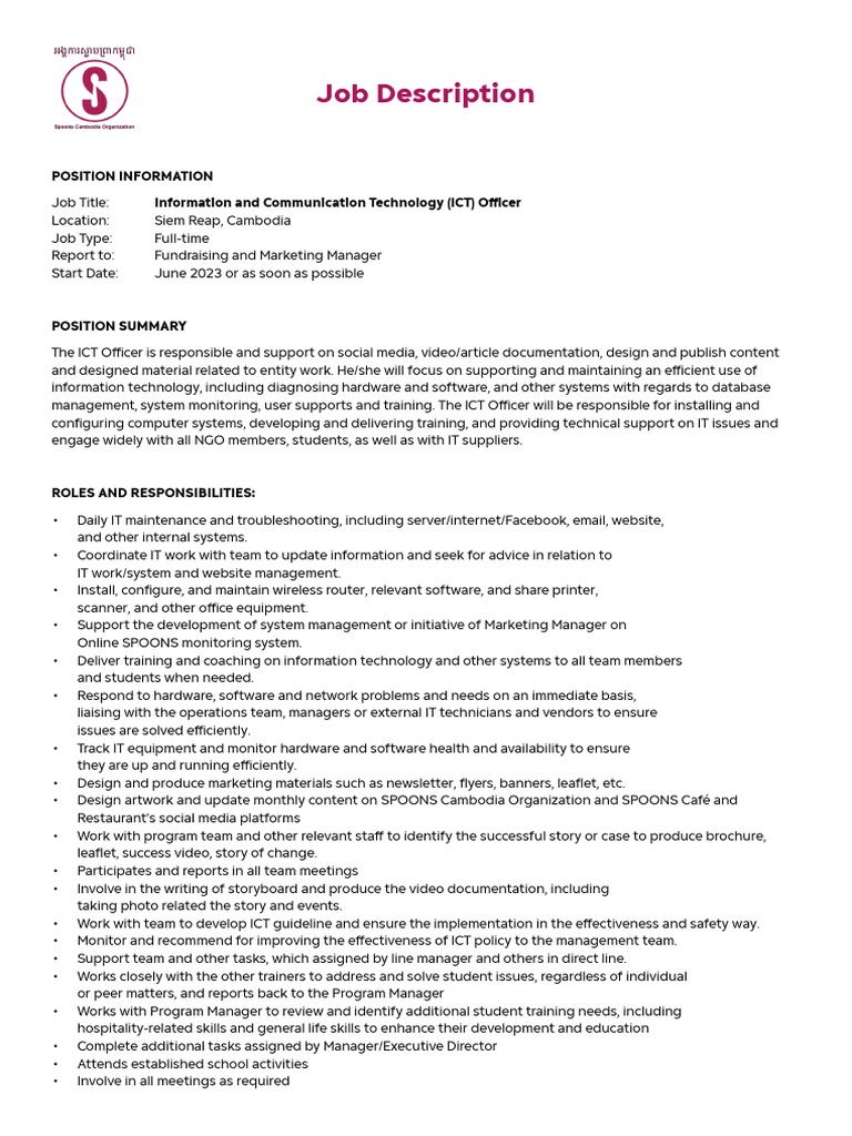 ICT Position at SPOONS | PDF | Information Technology | Internet