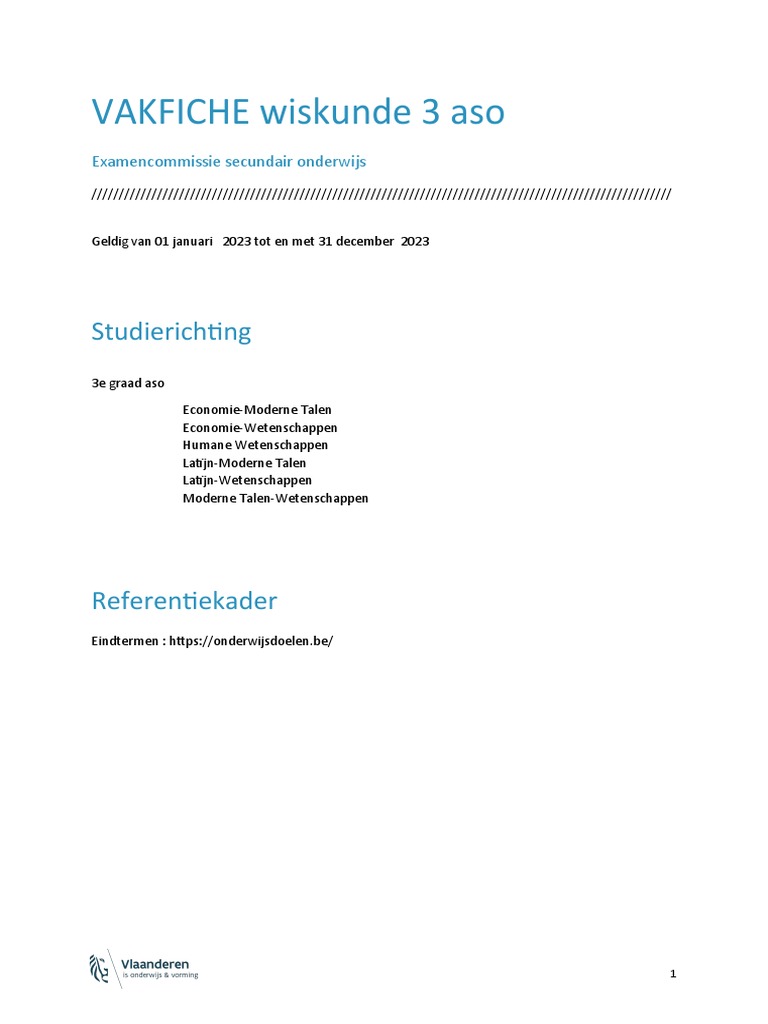 VAKFICHE - Wiskunde 3 Aso | PDF