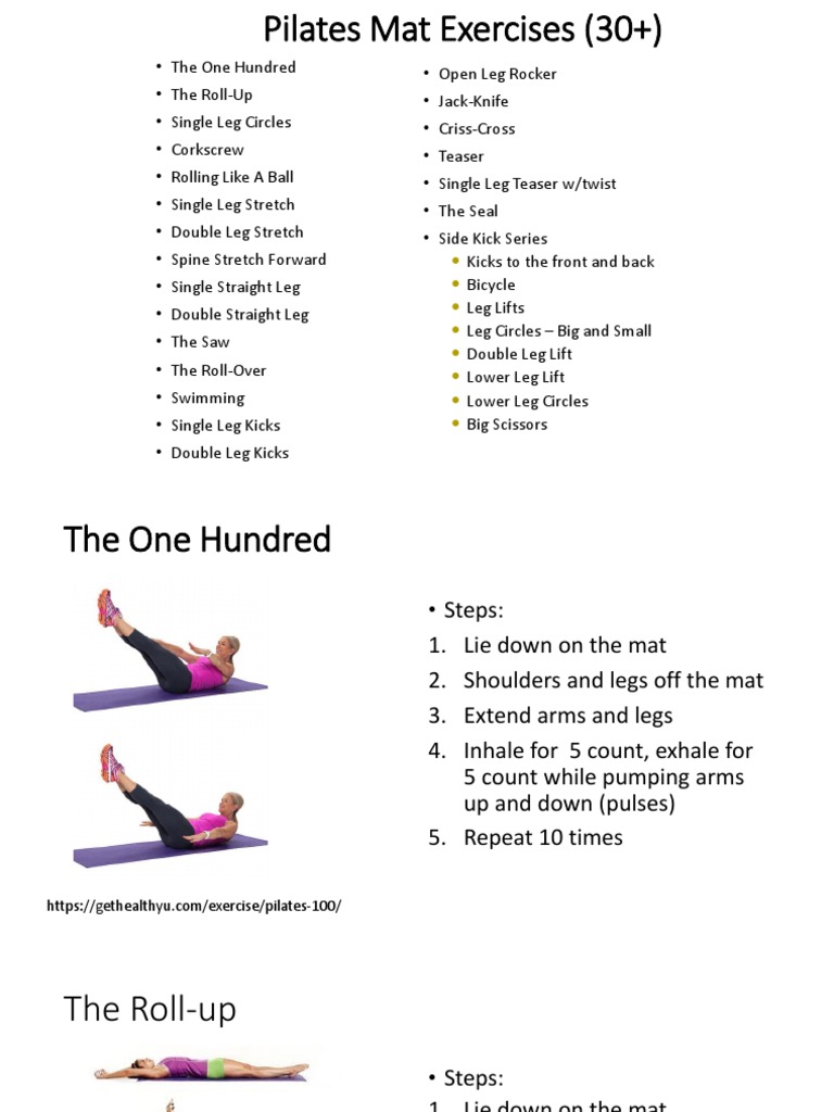 Pilates Mat Exercises (30+) - 23-24 Sem 1, PDF, Anatomical Terms Of  Motion