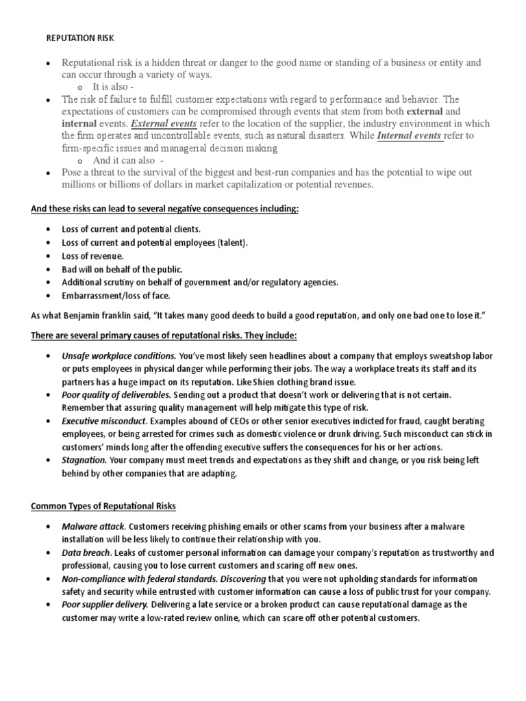 REPUTATION RISk | PDF