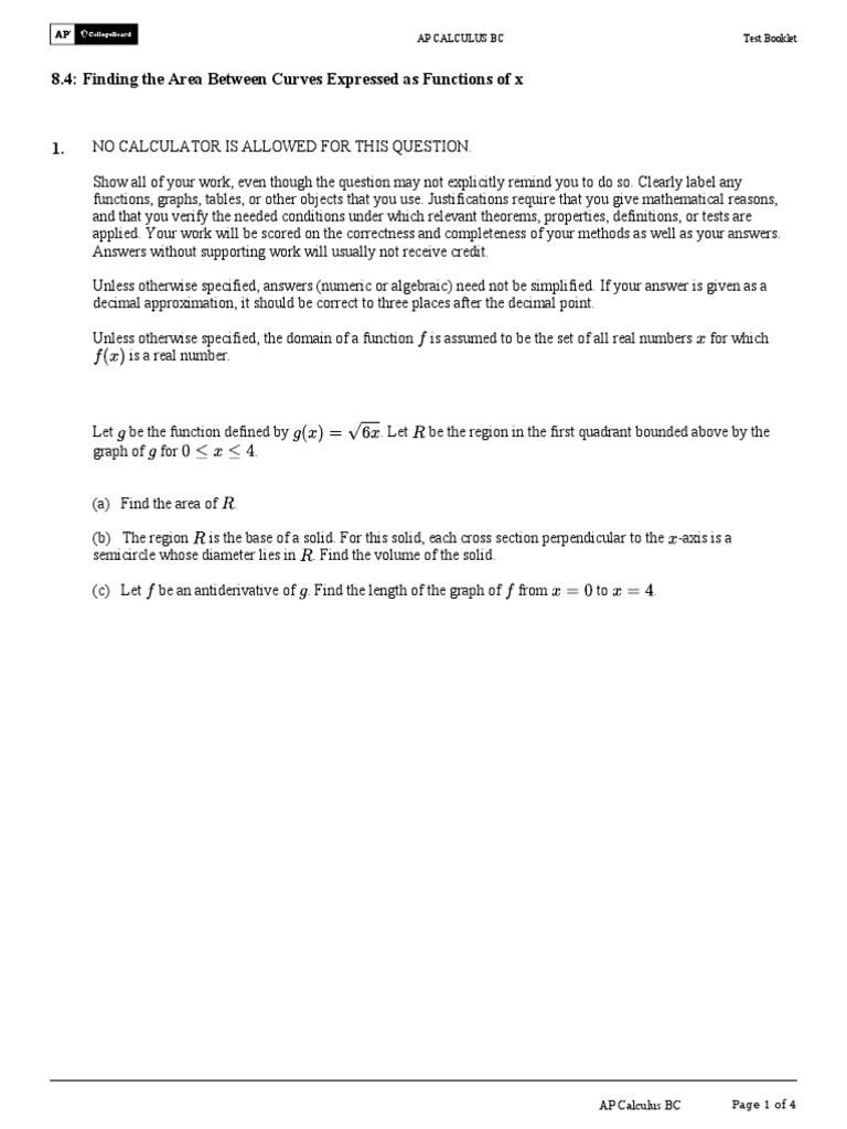 Area Between Curves in AP Calculus BC | PDF | Function (Mathematics ...