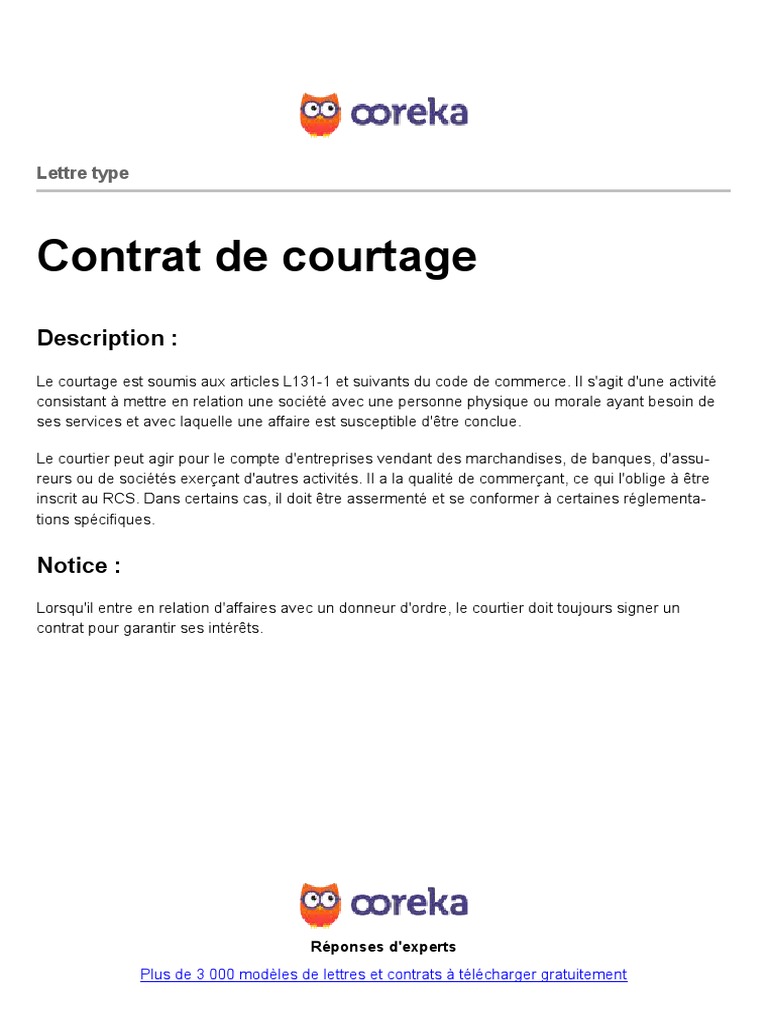 Contrat de courtage type à télécharger | PDF | Finance et gestion monétaire