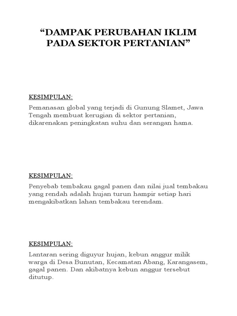 Dinas Pertanian Indonesia tantangan pertanian iklim perubahan