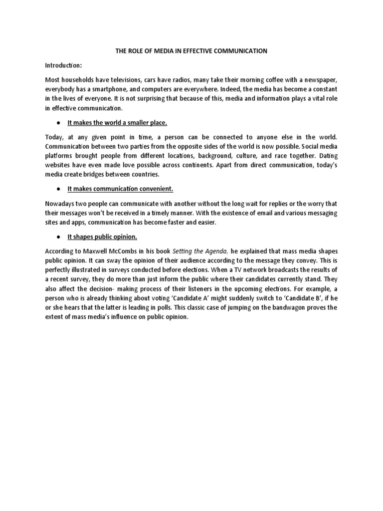 Media's Role in Effective Communication | PDF | Politics | Social Science