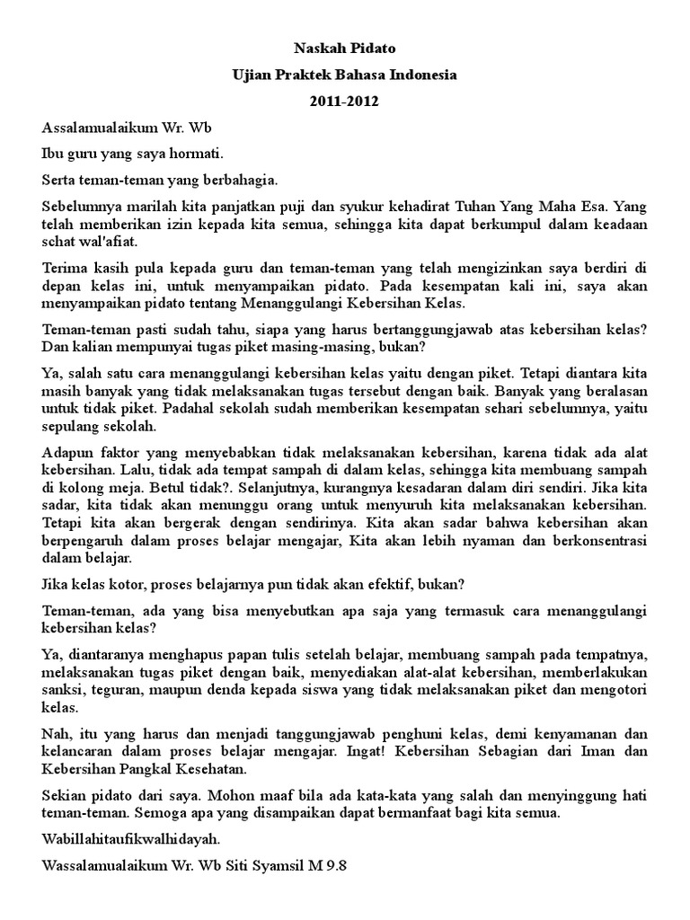 Naskah Pidato Ujian Praktek Bahasa Indonesia PDF