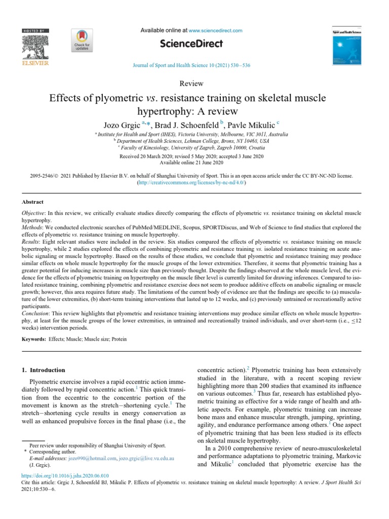 Effects of Plyometric vs. Resistance Training On Skeletal Muscle