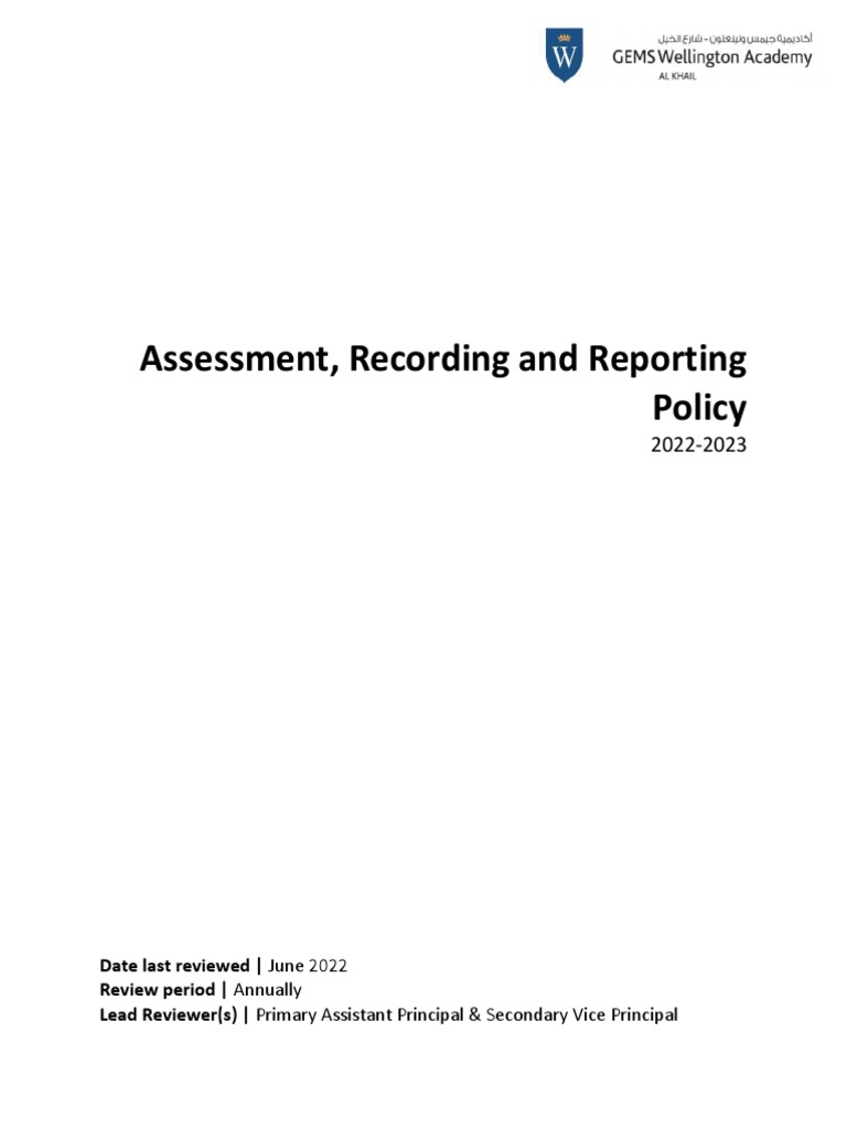Marking Assessment Recording and Reporting Policy 202223 PDF