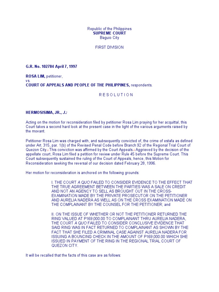 Lim v. Court of Appeals, 254 SCRA 170 (1996) . | PDF
